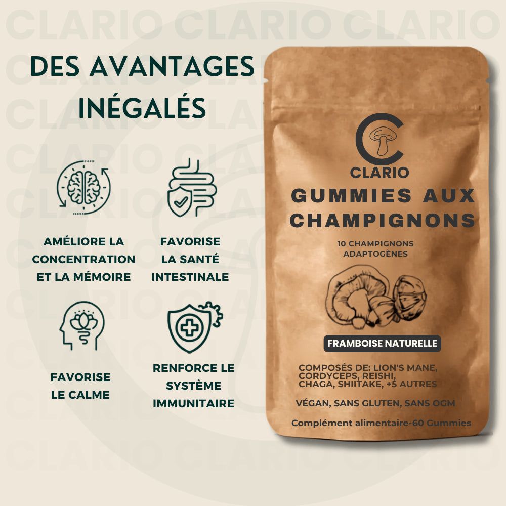 CLARIO° Gummies aux champignons —  Clarté mentale & énergie