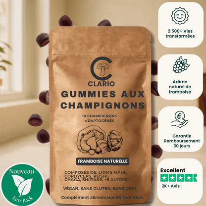 CLARIO° Gummies aux champignons —  Clarté mentale & énergie