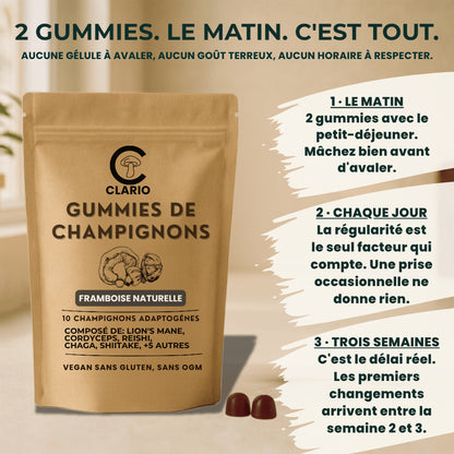 CLARIO° Gummies aux champignons —  Clarté mentale & énergie